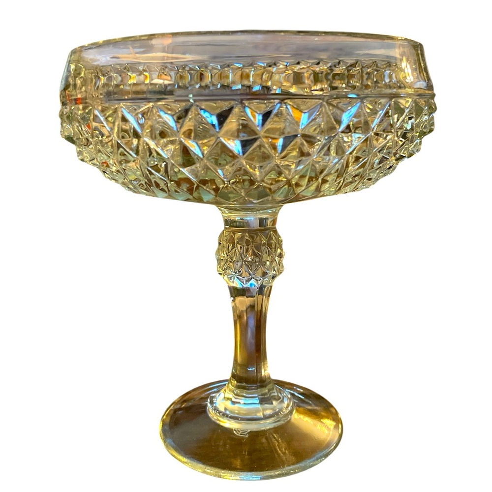 Vintage Indiana glass diamond point pedestal dish